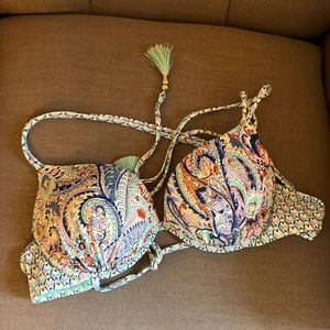 Victoria’s Secret Bikini Top, Colorful Print, Tassels